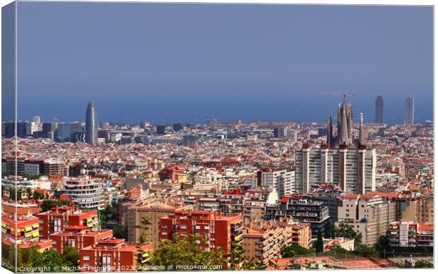 Aerial view of beautiful city Barcelona in sunny summer weather. Canvas Print by Michael Piepgras