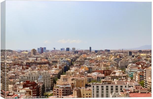 Aerial view of beautiful city Barcelona in sunny summer weather. Canvas Print by Michael Piepgras