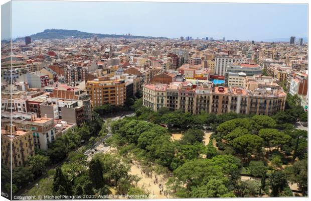 Aerial view of beautiful city Barcelona in sunny summer weather. Canvas Print by Michael Piepgras