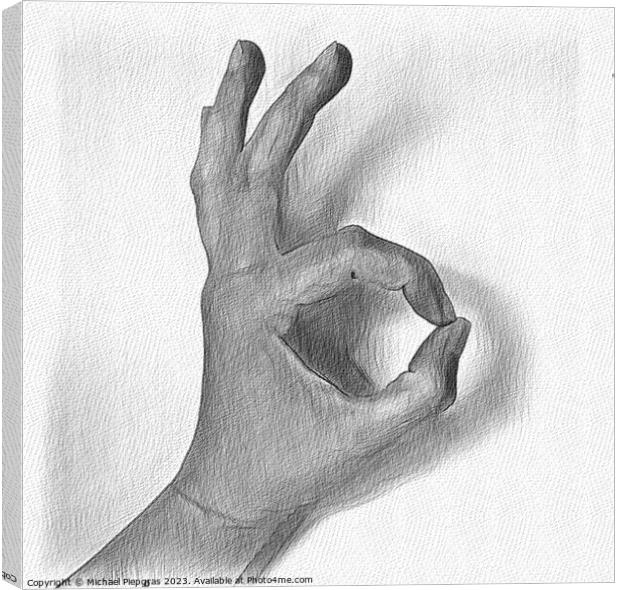 A pencil drawing of a human hand showing gestures. Canvas Print by Michael Piepgras