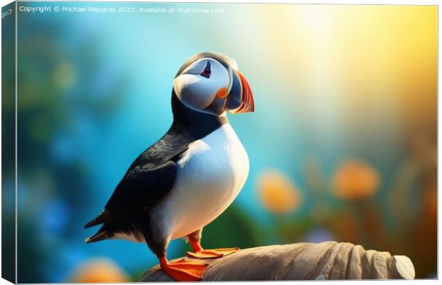 A beautiful puffin bird in a close up view. Canvas Print by Michael Piepgras