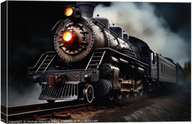 An old steam locomotive with lots of steam and smoke. Canvas Print by Michael Piepgras