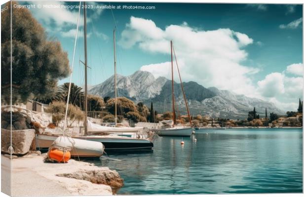 Beautiful view at a jetty of a small port with sailing boats. Canvas Print by Michael Piepgras