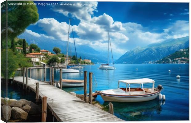 Beautiful view at a jetty of a small port with sailing boats. Canvas Print by Michael Piepgras