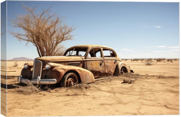 A vintage car rotting next to a sandy road. Canvas Print by Michael Piepgras