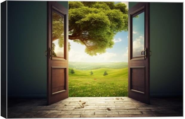 An open door showing the path to a new land. Canvas Print by Michael Piepgras