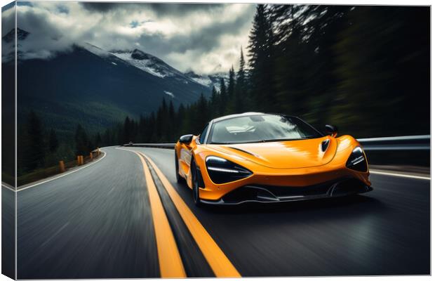 A high-performance machine tearing down a winding mountain road. Canvas Print by Michael Piepgras