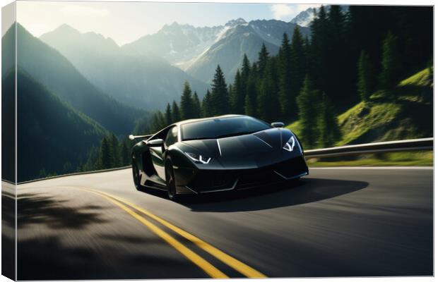 A high-performance machine tearing down a winding mountain road. Canvas Print by Michael Piepgras