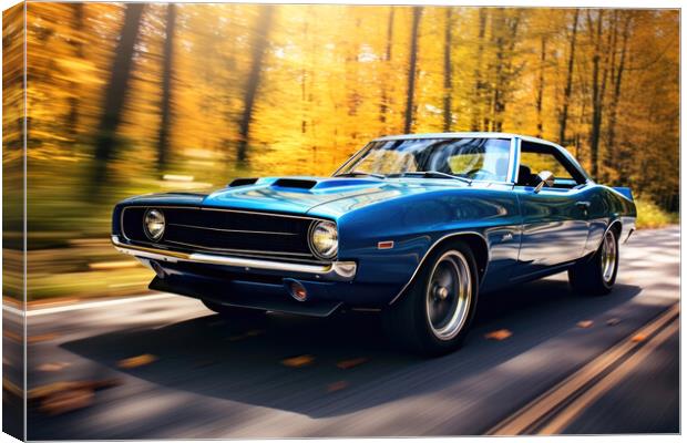 A classic muscle car revving its engine, capturing nostalgia and Canvas Print by Michael Piepgras