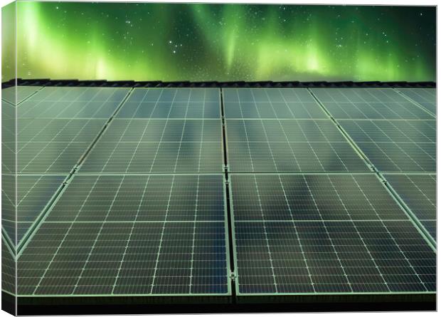 Solar panels producing clean energy on a roof of a residential h Canvas Print by Michael Piepgras