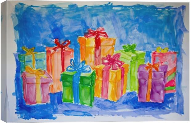 A childs painting of birthday presents. Canvas Print by Michael Piepgras