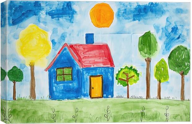 A childs painting of his home house. Canvas Print by Michael Piepgras