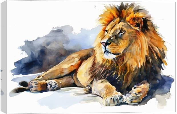 Watercolor of a big impressive lion on white. Canvas Print by Michael Piepgras