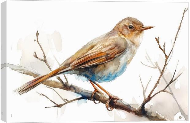 Watercolor of a Nightingale on white. Canvas Print by Michael Piepgras