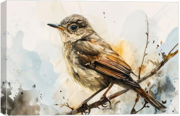 Watercolor of a Nightingale on white. Canvas Print by Michael Piepgras