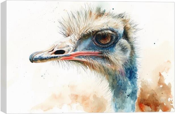 Watercolor of an Ostrich on white. Canvas Print by Michael Piepgras