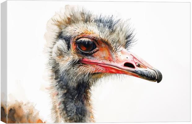 Watercolor of an Ostrich on white. Canvas Print by Michael Piepgras