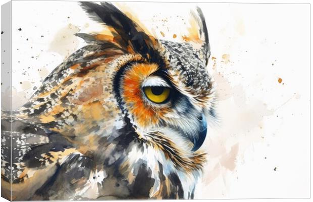 Watercolor of an owl on white. Canvas Print by Michael Piepgras