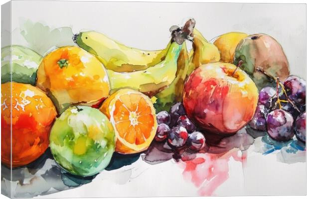 Watercolor of fresh fruits on white. Canvas Print by Michael Piepgras
