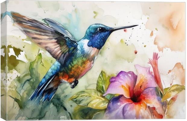 Watercolor painting of a hummingbird. Canvas Print by Michael Piepgras