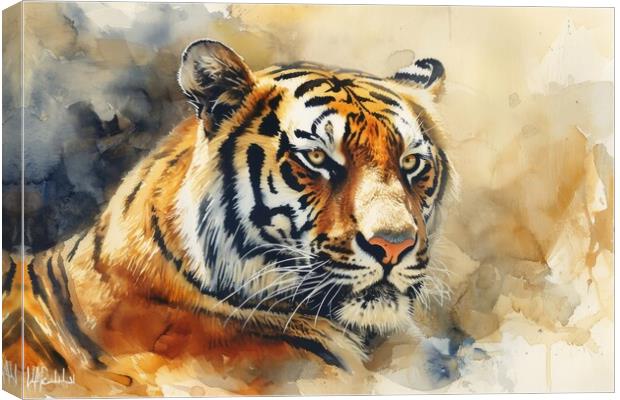 Watercolor painting of an impressive Tiger. Canvas Print by Michael Piepgras