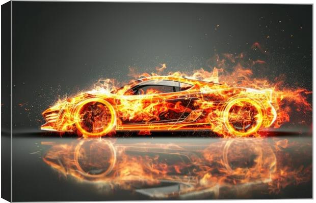A fast modern car made of fire. Canvas Print by Michael Piepgras