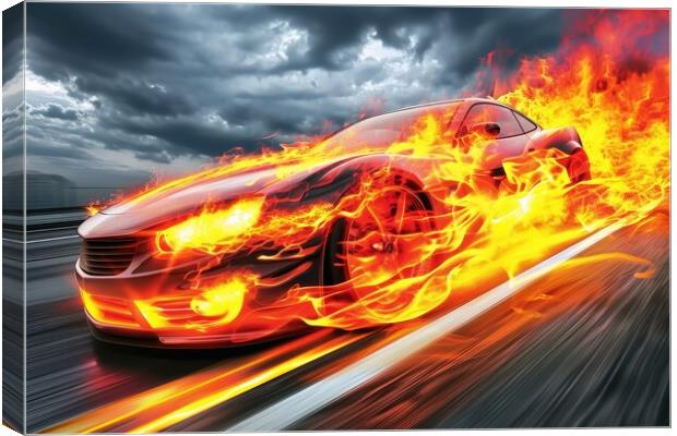 A fast modern car made of fire. Canvas Print by Michael Piepgras
