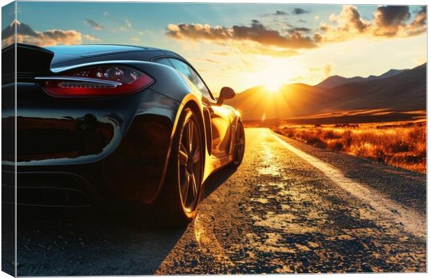 A fast sports car with full reflective paintwork on a lonely roa Canvas Print by Michael Piepgras