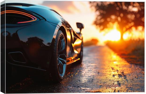 A fast sports car with full reflective paintwork on a lonely roa Canvas Print by Michael Piepgras