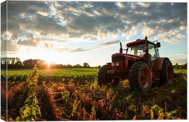 A large tractor on a farm working on a field. Canvas Print by Michael Piepgras