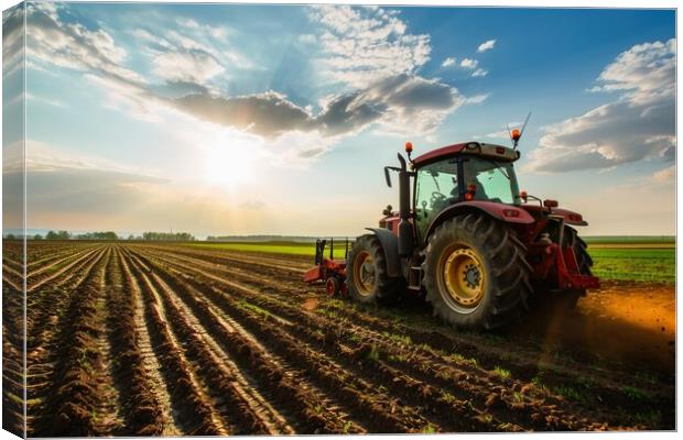 A large tractor working on a field with big machines. Canvas Print by Michael Piepgras