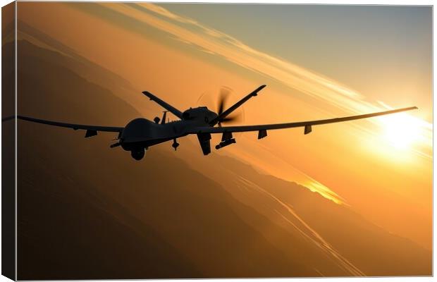 A fictional military drone in the air. Canvas Print by Michael Piepgras