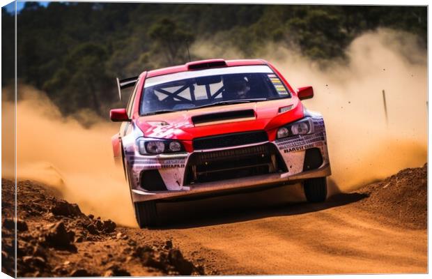 A rally car navigating a rugged off road terrain with agility an Canvas Print by Michael Piepgras