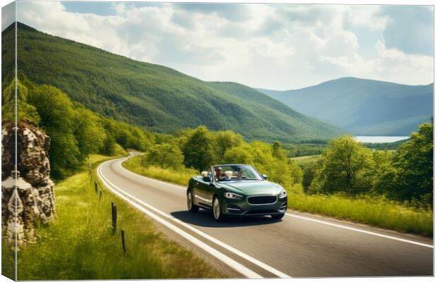 A summer day in a beautiful convertible on a winding road. Canvas Print by Michael Piepgras