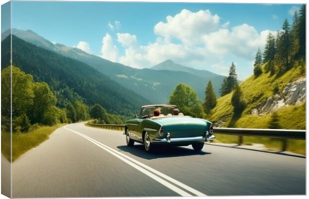 A summer day in a beautiful convertible on a winding road. Canvas Print by Michael Piepgras