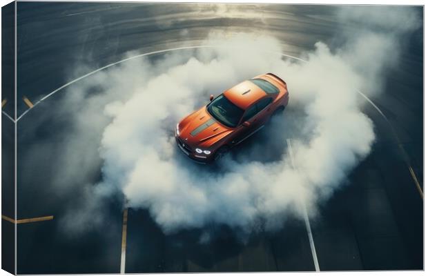 Aerial view of a sports car making donuts. Canvas Print by Michael Piepgras