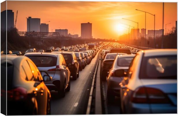 Car point of view of a big traffic jam on a highway. Canvas Print by Michael Piepgras