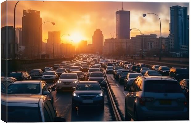 Car point of view of a big traffic jam on a highway. Canvas Print by Michael Piepgras
