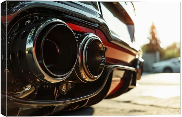 Close-up of a tuned sports car exhaust system. Canvas Print by Michael Piepgras