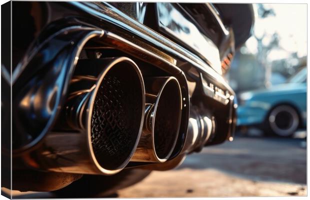 Close-up of a tuned sports car exhaust system. Canvas Print by Michael Piepgras