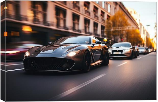 Fast cars in a race in a city centre. Canvas Print by Michael Piepgras