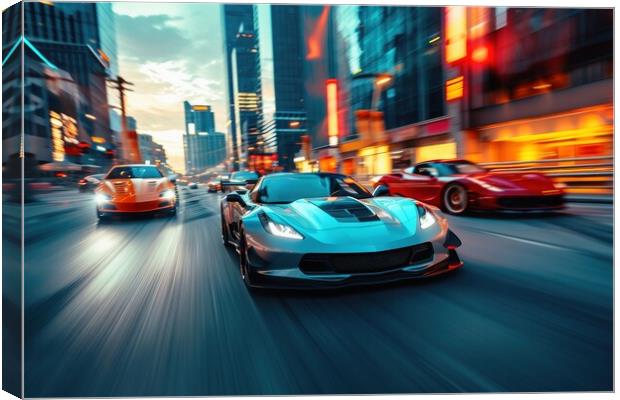 Fast cars in a race on a city road. Canvas Print by Michael Piepgras