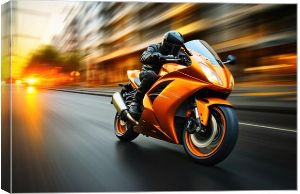 Fast motorbike with a motion blur background. Canvas Print by Michael Piepgras