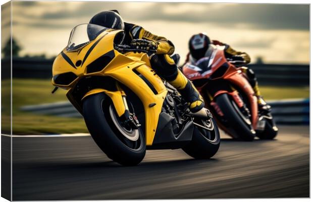 Fast racing motorcycles on a track. Canvas Print by Michael Piepgras