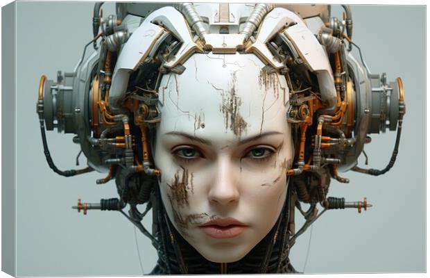 A female robot face of an artificial intelligence. Canvas Print by Michael Piepgras