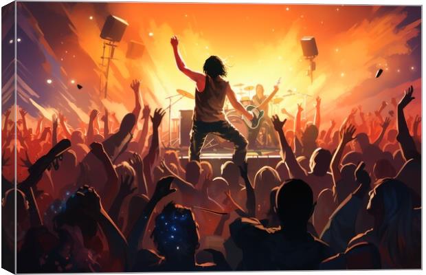 A rock concert with a cheering crowd. Canvas Print by Michael Piepgras