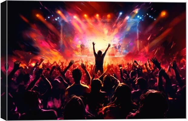 A rock concert with a cheering crowd. Canvas Print by Michael Piepgras