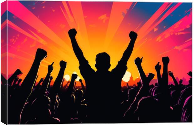 A rock concert with a cheering crowd. Canvas Print by Michael Piepgras