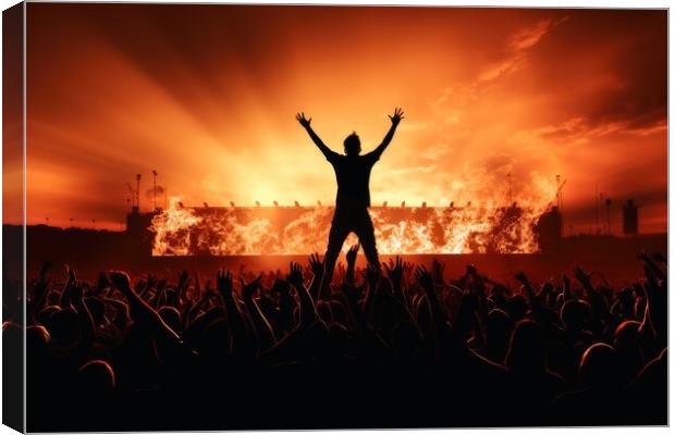 A rock concert with a cheering crowd. Canvas Print by Michael Piepgras