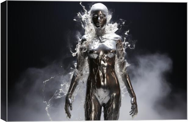 A woman made of liquid mercury. Canvas Print by Michael Piepgras